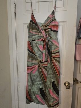 Jason Wu Green and Pink Abstract Midi Dress